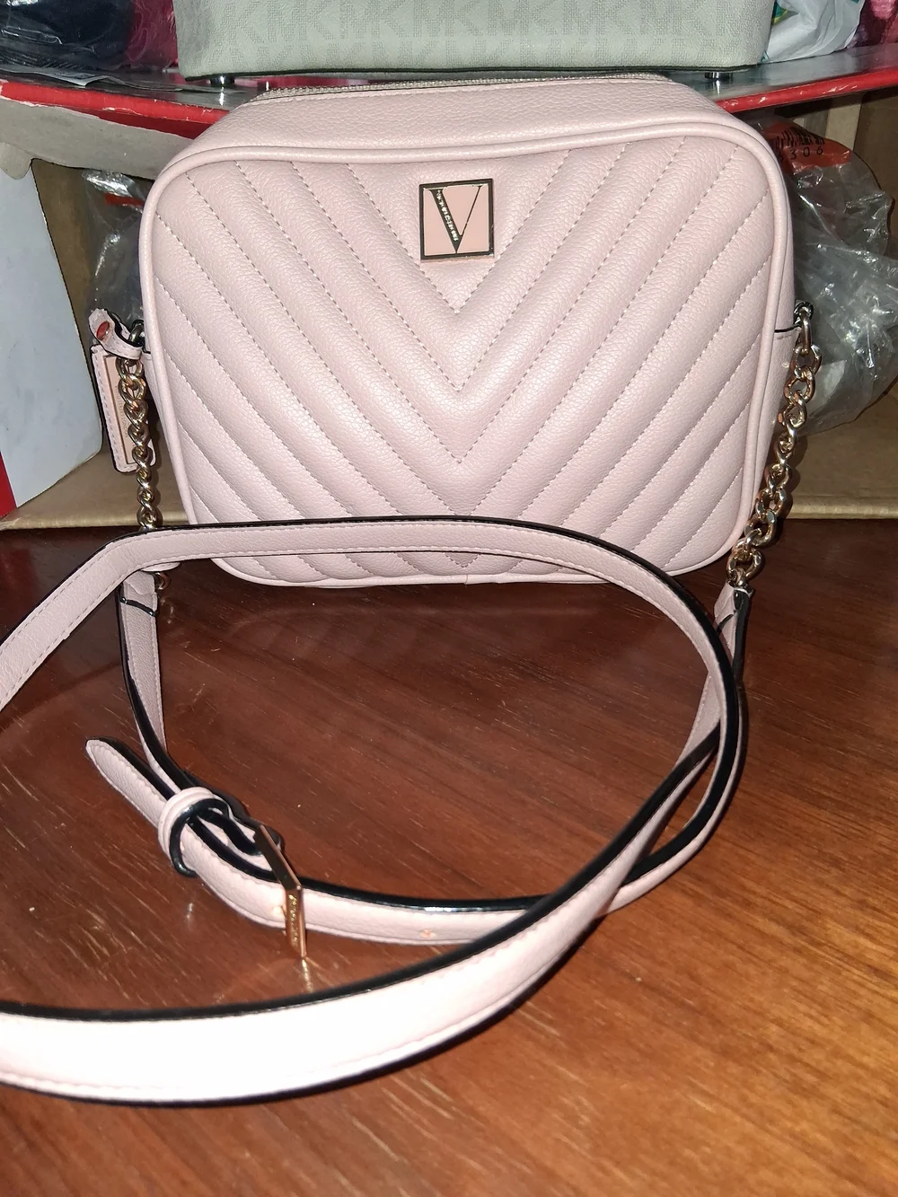 Victoria's Secret Blush Quilted Crossbody with Gold Accent